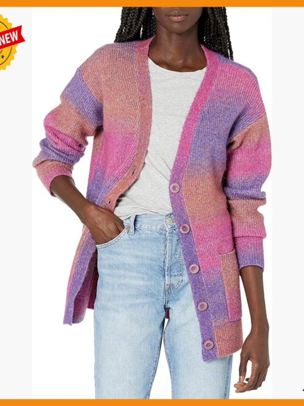 V-Neck Long Sleeve Cardigan with Pockets, Rib-Knit Sweater, Button Front